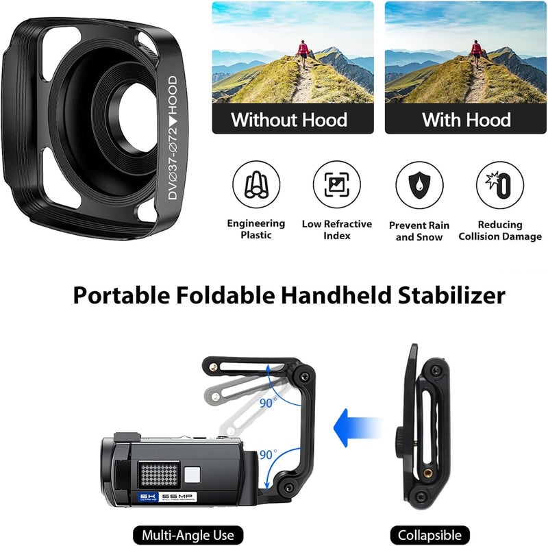 FIREFOTO Camcorder Video Camera, 5K Video Cameras for Filming Night Vision Vlogging Camera for YouTube with 3" Touch Screen, Digital Camcorder with 16X Zoom Wifi Microphone Remote Tripod 64GB Card 2 Batteries - Image 5